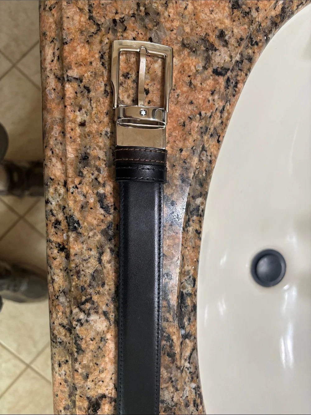 Montblanc Black Leather Men's Belt